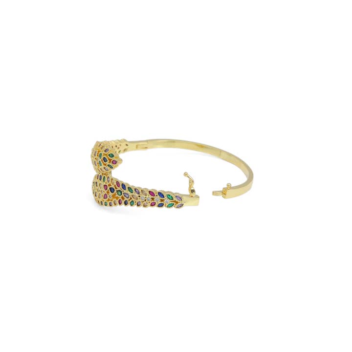 BestBeads&Beyond - Wholesale Cuff bracelet - Colorful CZ Feather Wrap Statement Bracelet, Sku#LX5401