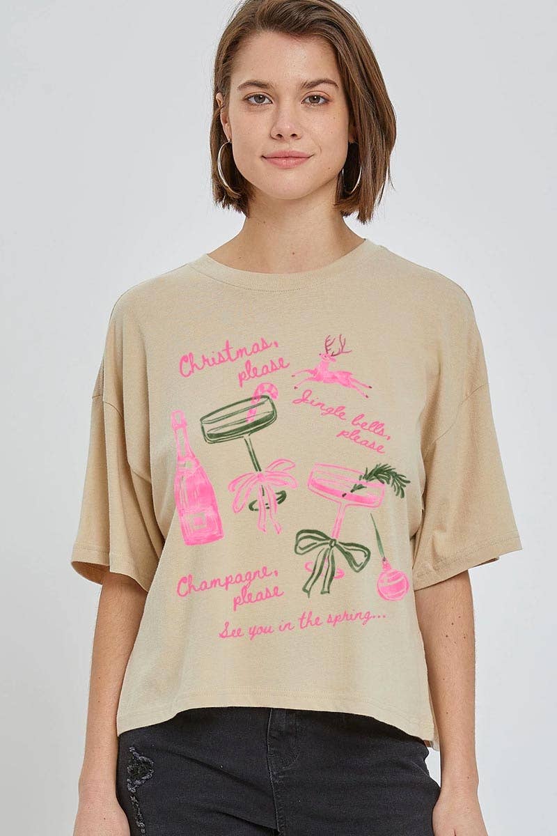 COLORBEAR - Wholesale T-Shirt (Graphic) - Women's - Christmas Champagne Graphic Relaxed Crop Top4