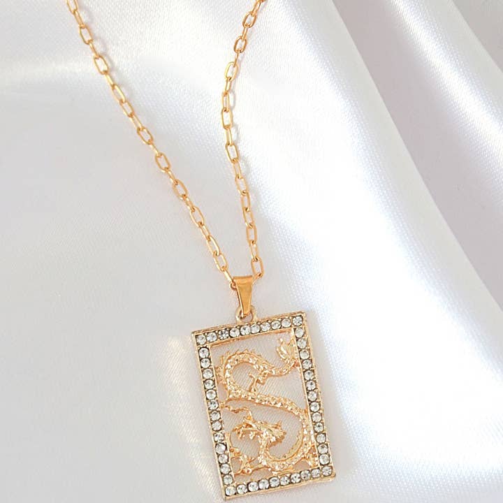 Divine Dulcet - Wholesale Pendant/Charm Necklace - 24 Karats Cubic Zirconia Chinese Dragon Necklace1