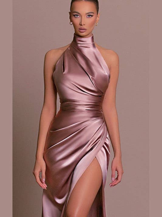 Aria Romance – wholesale Gown – Women's – Stand Collar Halter Slit Dress8