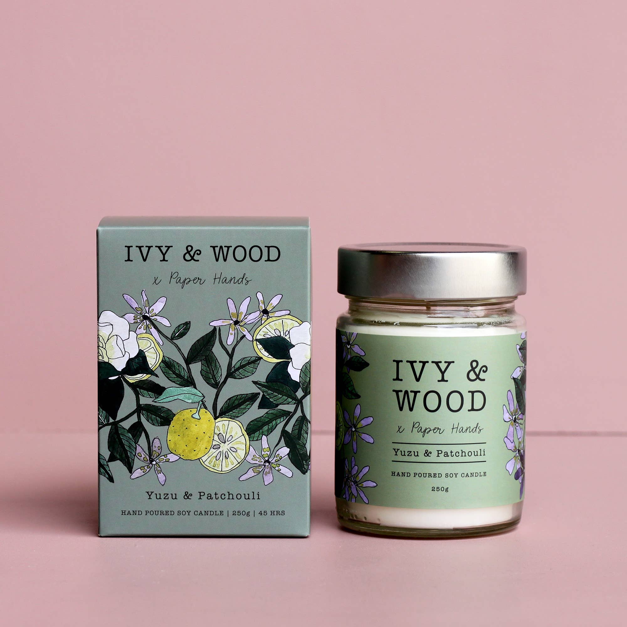 Botanico: Candela di soia Yuzu e Patchouli per la vendita all'ingrosso da parte di Ivy & Wood