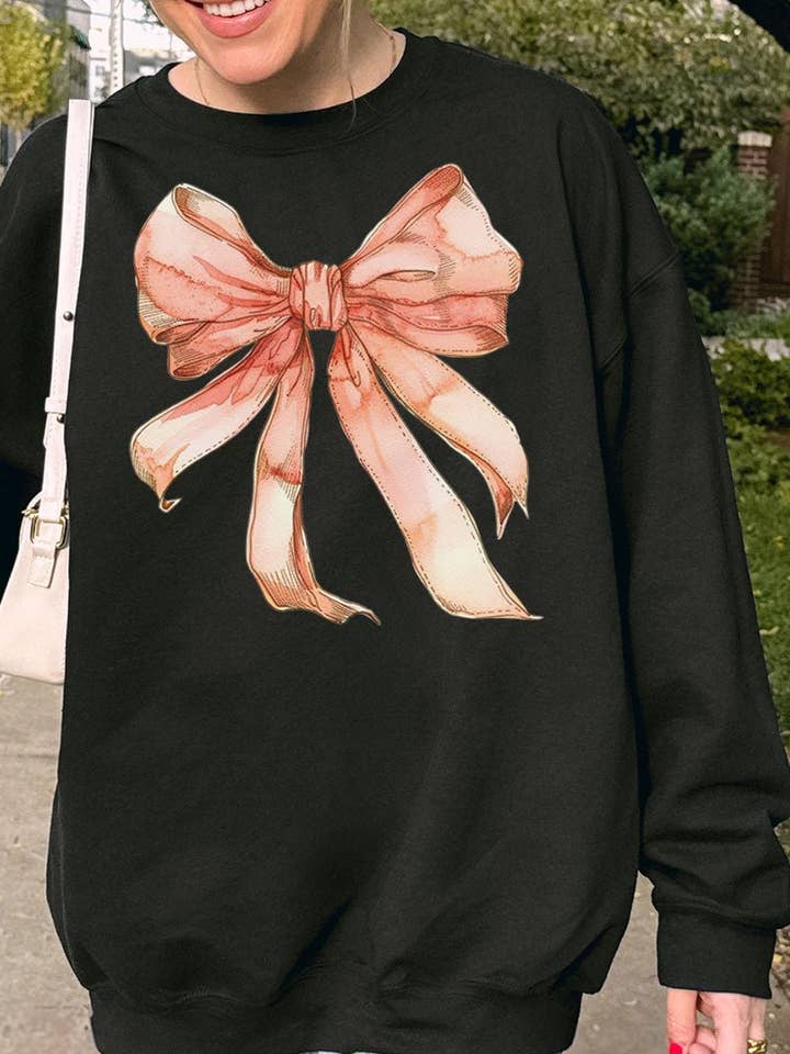 Wholesale Accessory Market - Wholesale Graphic Sweatshirt - Women's - Peach Watercolor Bow Unisex NuBlend Crew Sweatshirt