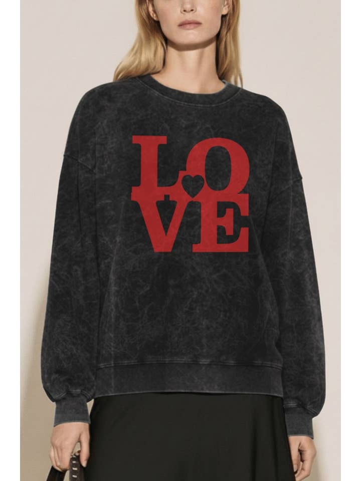 BOLD LOVE GRAPHIC MINERAL WASH SWEATSHIRT for wholesale by PINK NABI