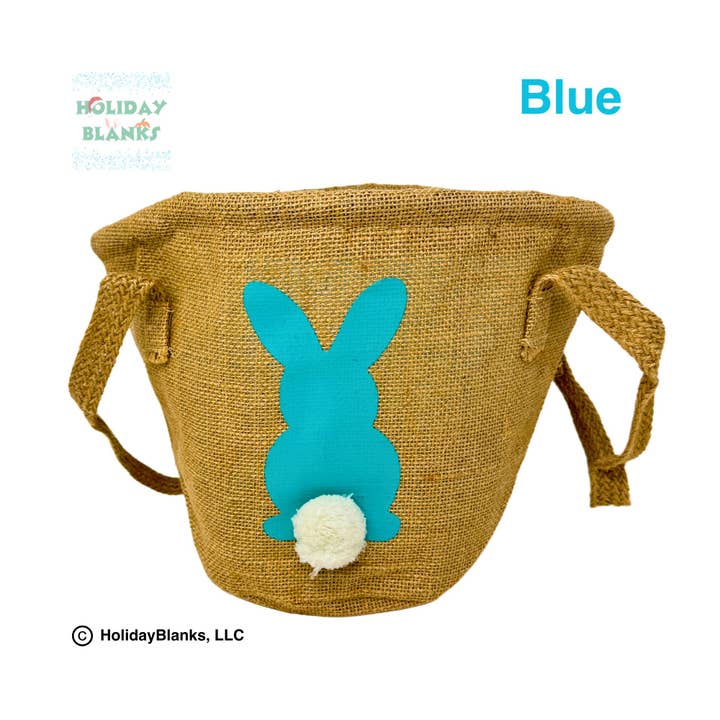 Holiday Blanks - Wholesale Basket - Burlap Easter basket embroidery blanks with puffy tailed bun