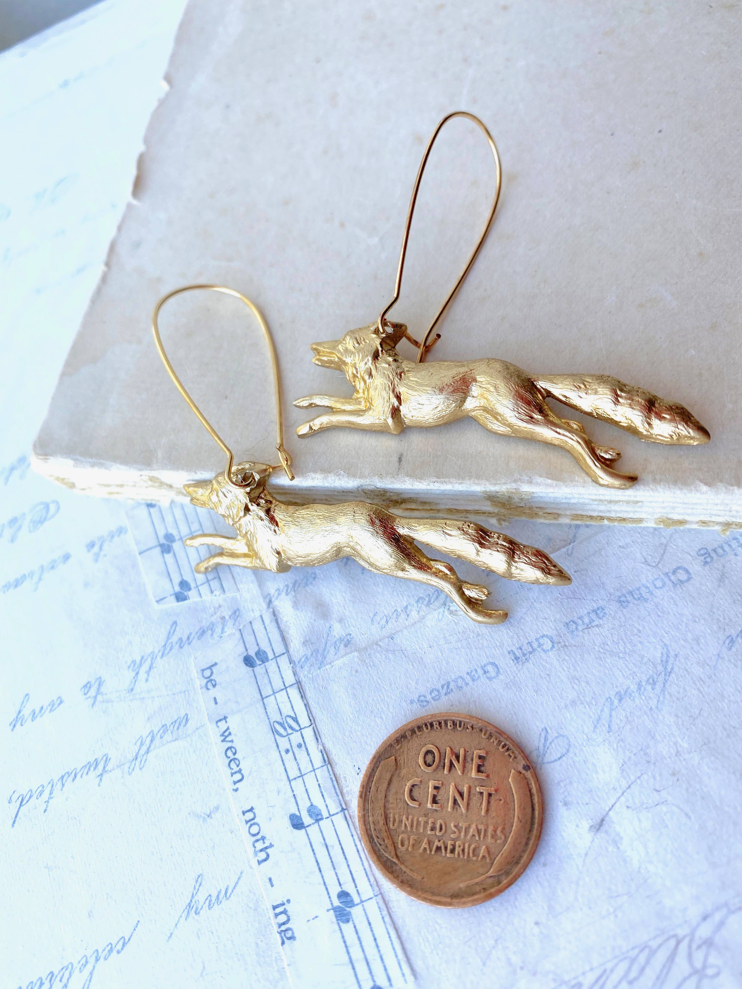 Red Truck Designs - Wholesale Dangle Earrings - Fox Earrings Forest Fox Gold Running Wolf Coyote Werewolf5