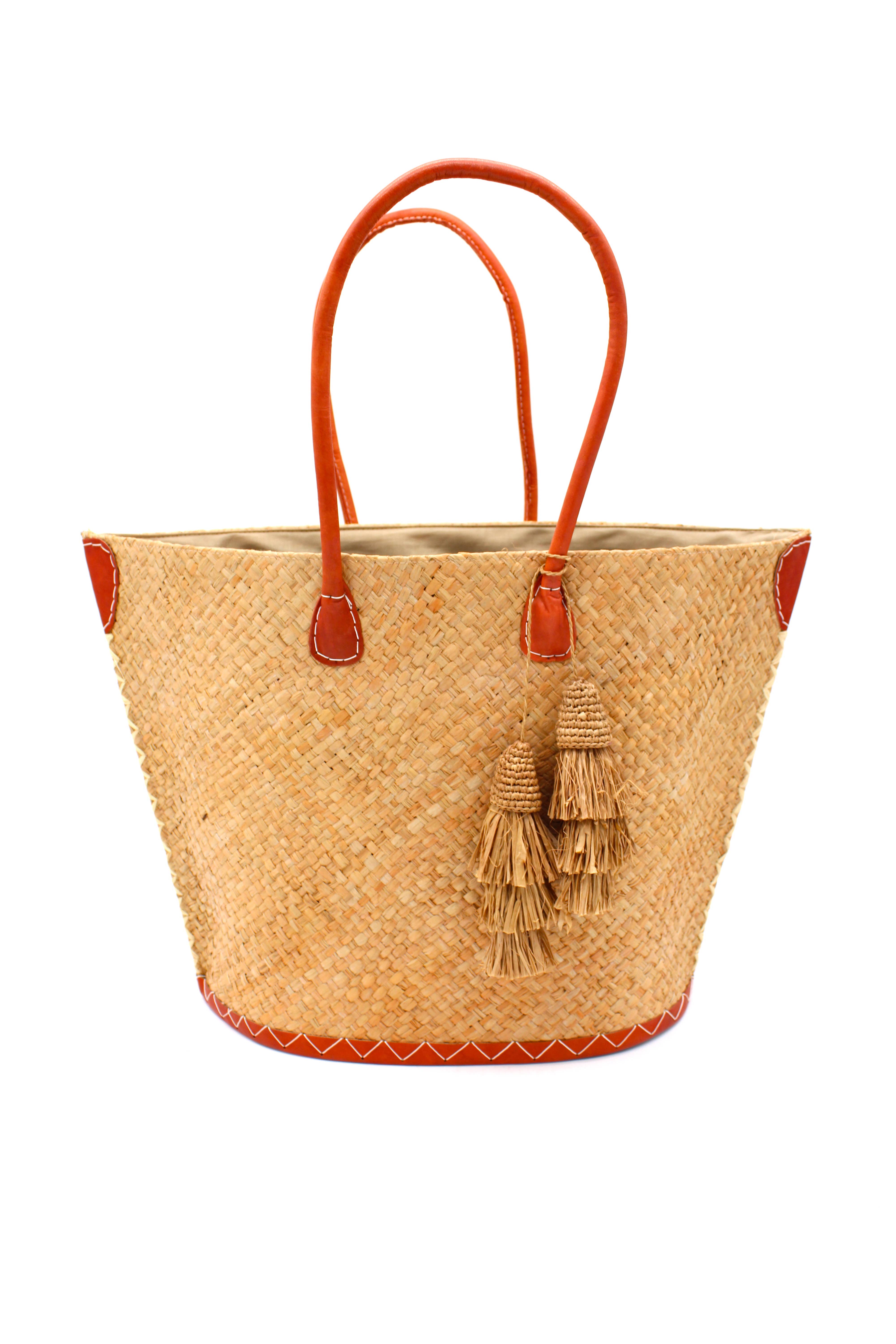 Wholesale Santa Ynez Woven Small Straw Tote Bag with Tassel Charm