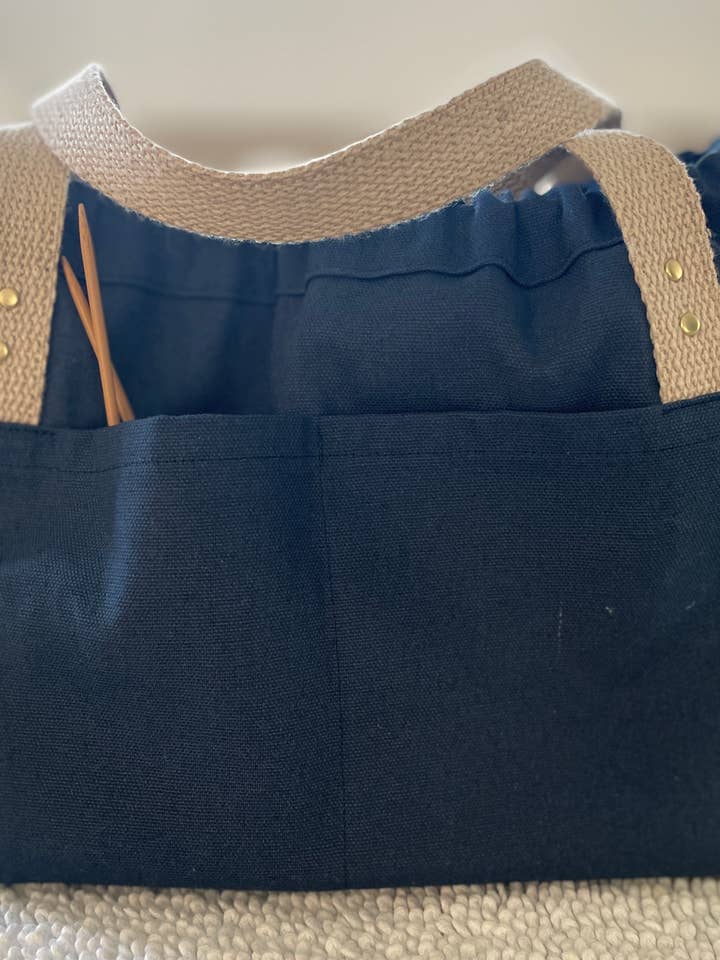 Project Tote with drawstring in navy canvas for wholesale by DunnByDesigns