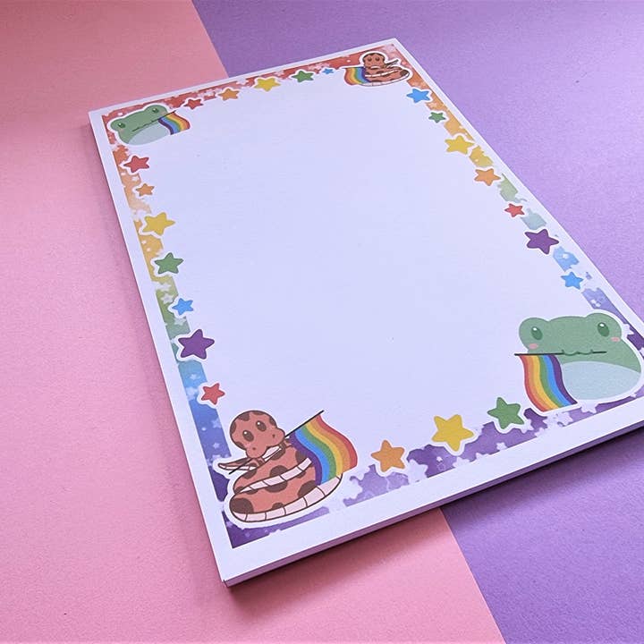 Bloc-notes A5 Rainbow Pride grenouille et serpent | Santé mentale pour la vente par FuzziesArtDesigns