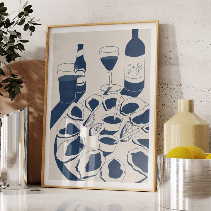 Date Night Oysters Art Print for wholesale by Ev Mat Studio