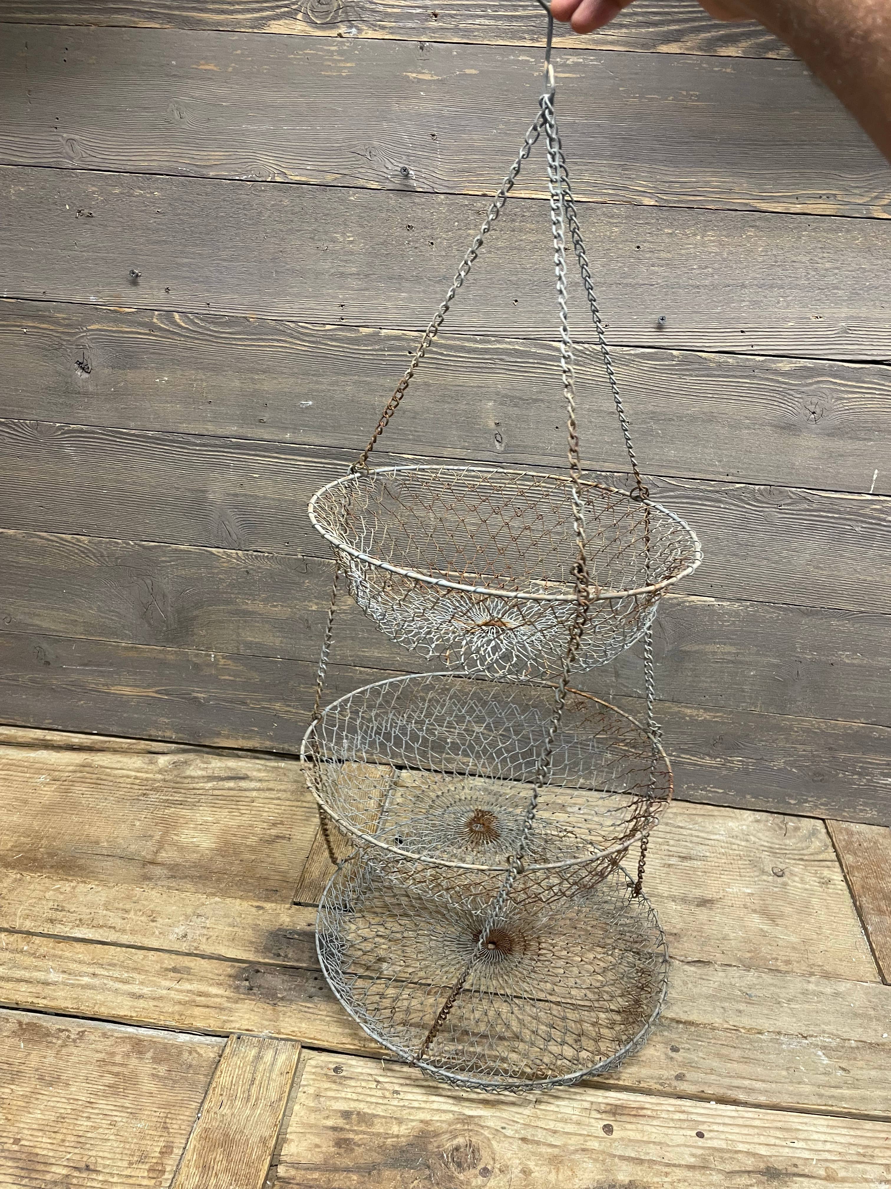 My Amigos Imports - Wholesale Basket - Vintage hanging fruit basket-Metal-ER-3 levels-Farmhouse-old