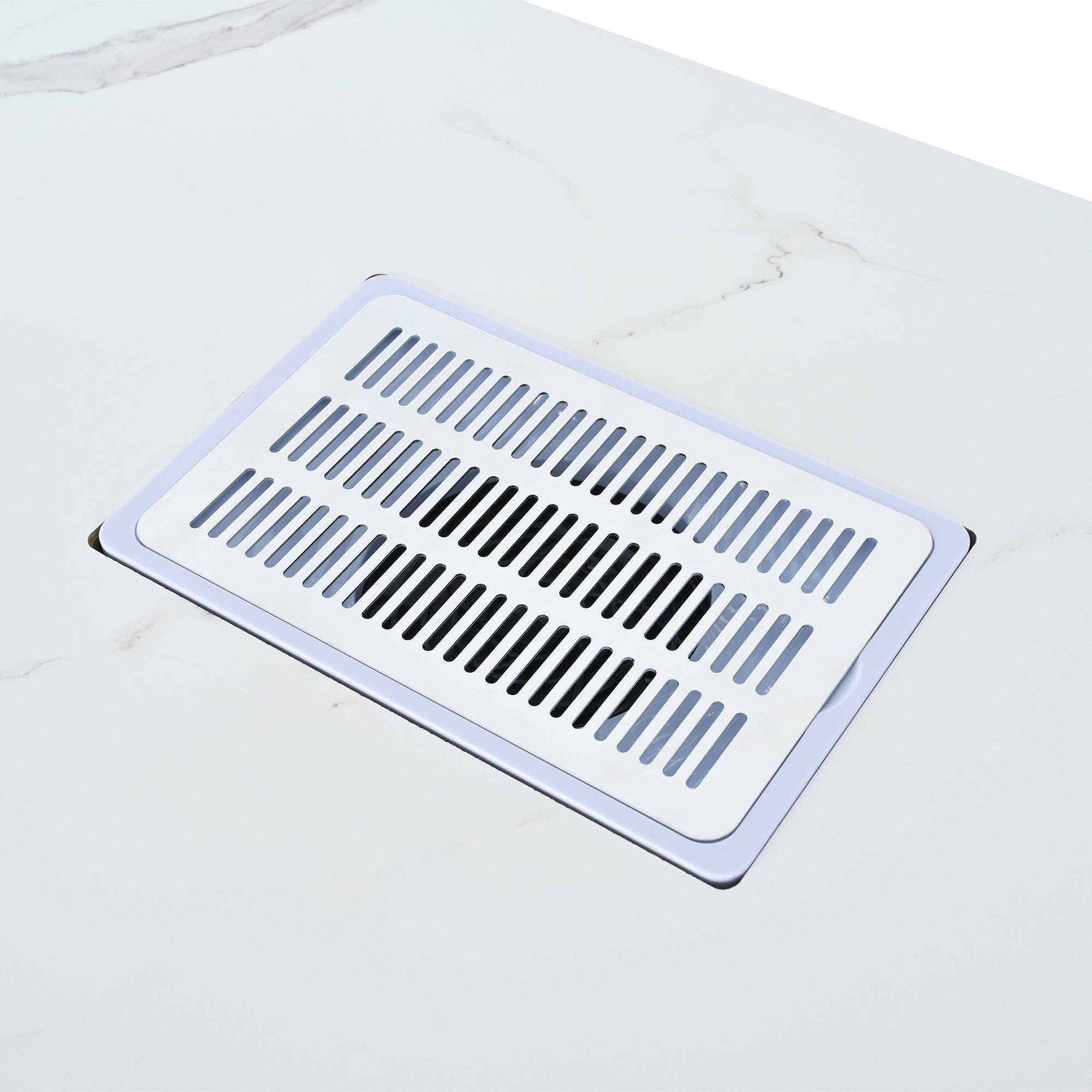 Orange County Decor - Wholesale Cabinet - Manicure Table, Marbling Texture Nail Table With Electric Downdraft Vent,Wrist Cushion, Lockable Wheels, Storage Layers & Cabinet,White Gold White Modern Mdf Mdf Metal8