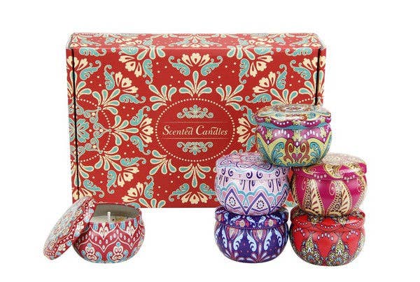 JOSSLYN by wall to wall - Wholesale Travel Candles - CANDLE NATURAL SOY AROMATHERAPY CHRISTMA 6PC SET | 90C1012