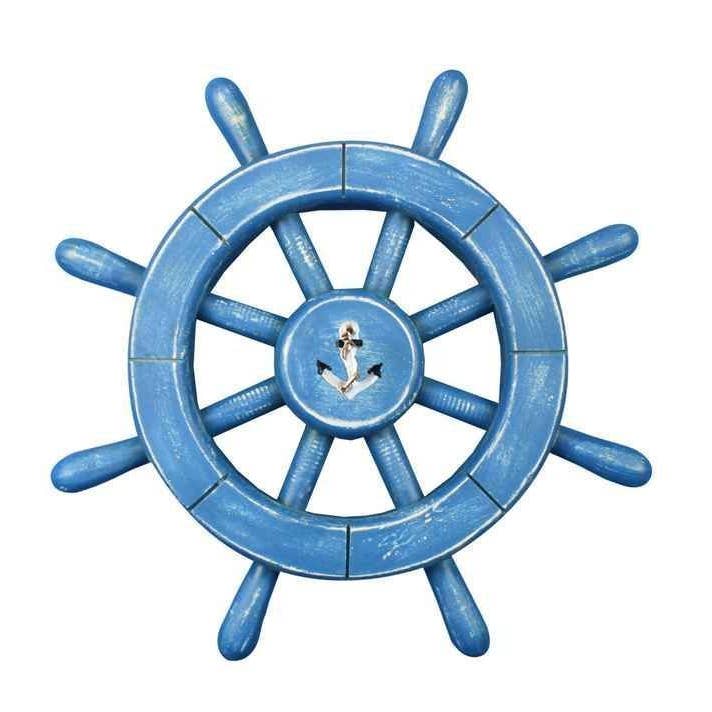 Rueda decorativa rústica azul claro con anclaje 12" para venta al por mayor de Hampton Nautical