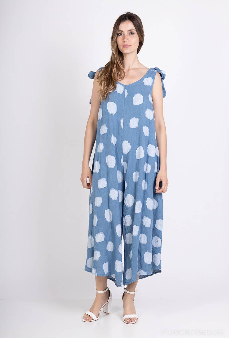 L'Emotion - Vente Combinaison – femme -  Combinaison à Pois Bretelles Nœuds Ajustables 100% Lin15