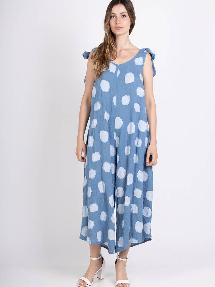 L'Emotion - Vente Combinaison – femme - Combinaison à Pois Bretelles Nœuds Ajustables 100% Lin15