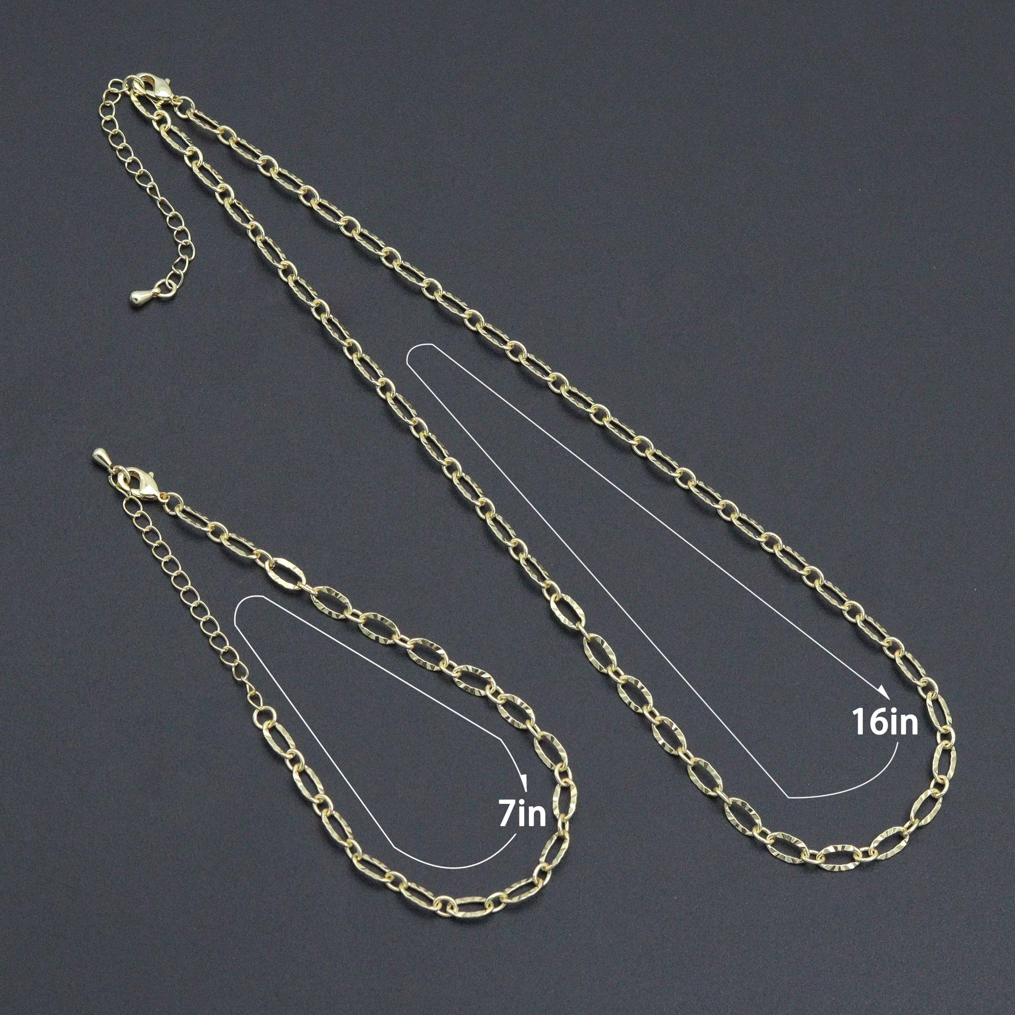 BestBeads&Beyond - Wholesale Link & Chain Necklace - Gold Silver Hammered Oval Link Chain Necklace Bracelet, Charm bar necklace bracelet chain,sku#EF7702
