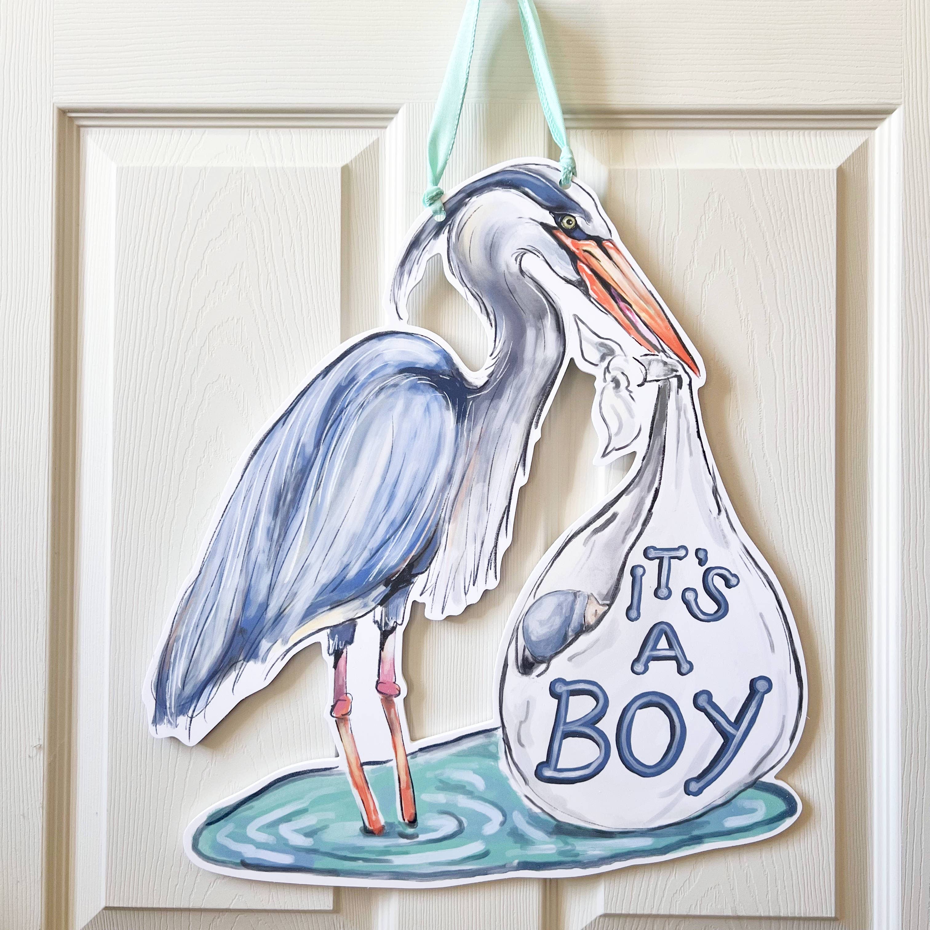 It's A Boy - Blue Heron Door Hanger - Southern Baby Welcome for wholesale by Home Malone