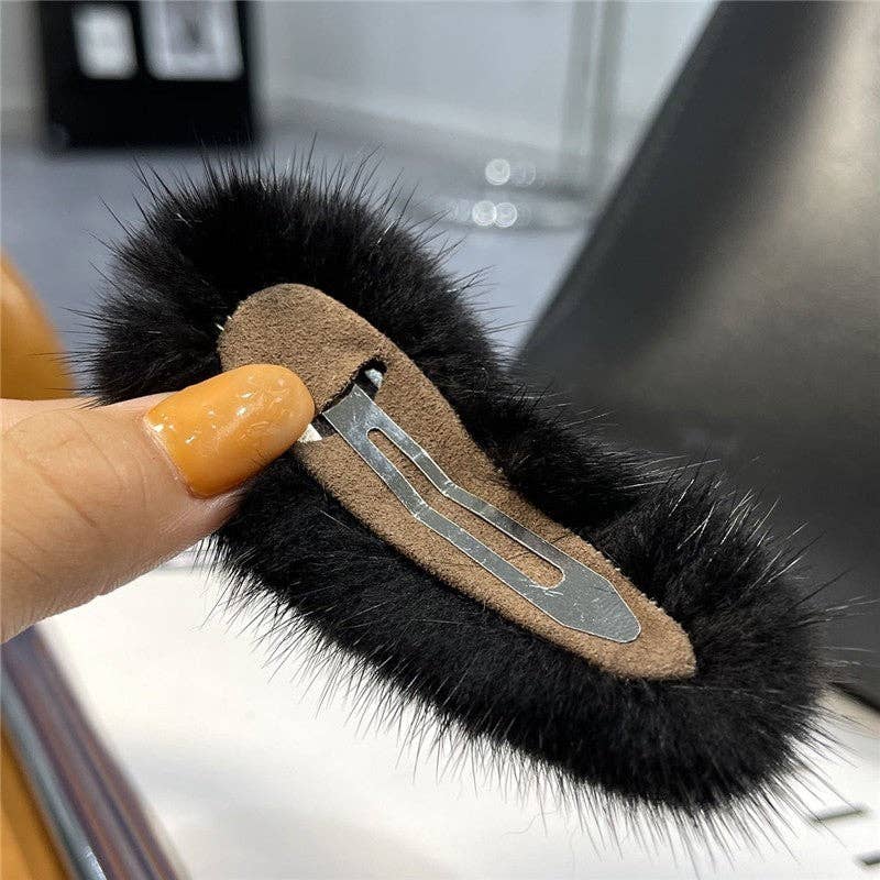 FurDecoration - Wholesale Hair Clip - Women's - Fluffy Mink Fur Hair Clip - Solid Color1