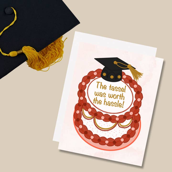 The Tassel was worth the Hassle | Graduation | Blank Card for wholesale by Pretty Pages