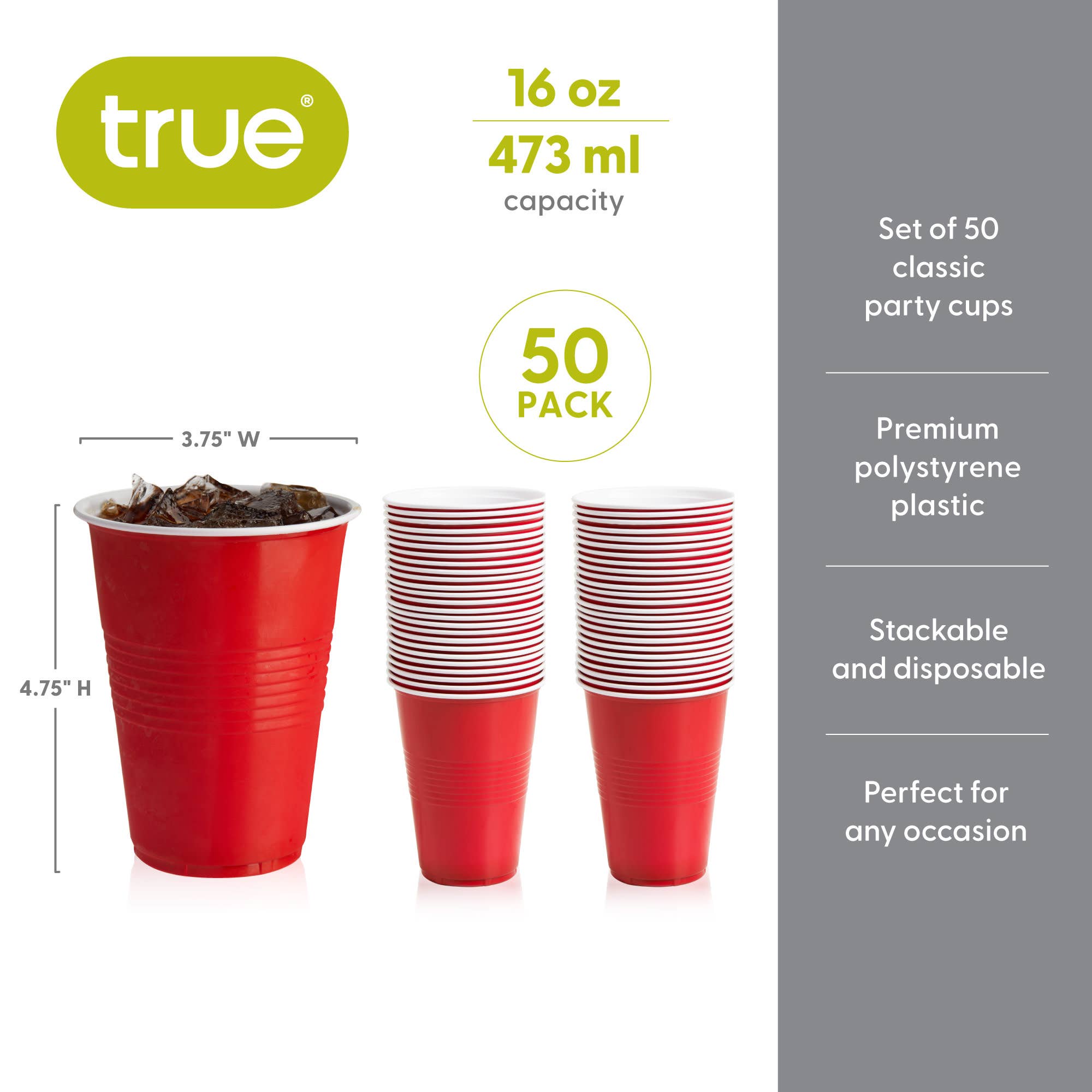 TRUE - Wholesale Disposable Cup - Party Disposable Plastic Cups Pack of 50 ASST COLORS12