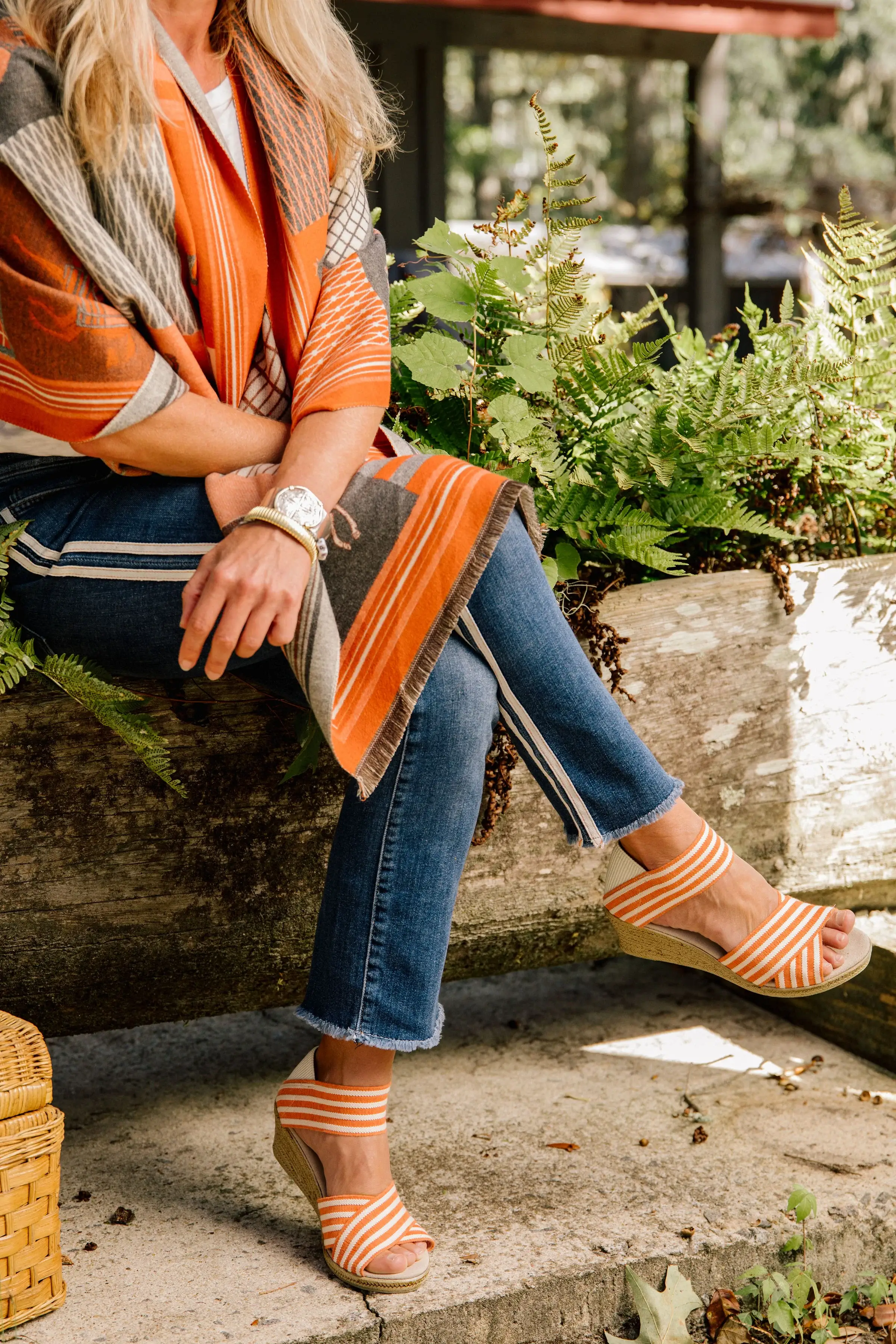 Charleston Shoe Co. - Wholesale Sandals - Women's - Cannon Stripes - Criss Cross Wedge Stretch Sandal13