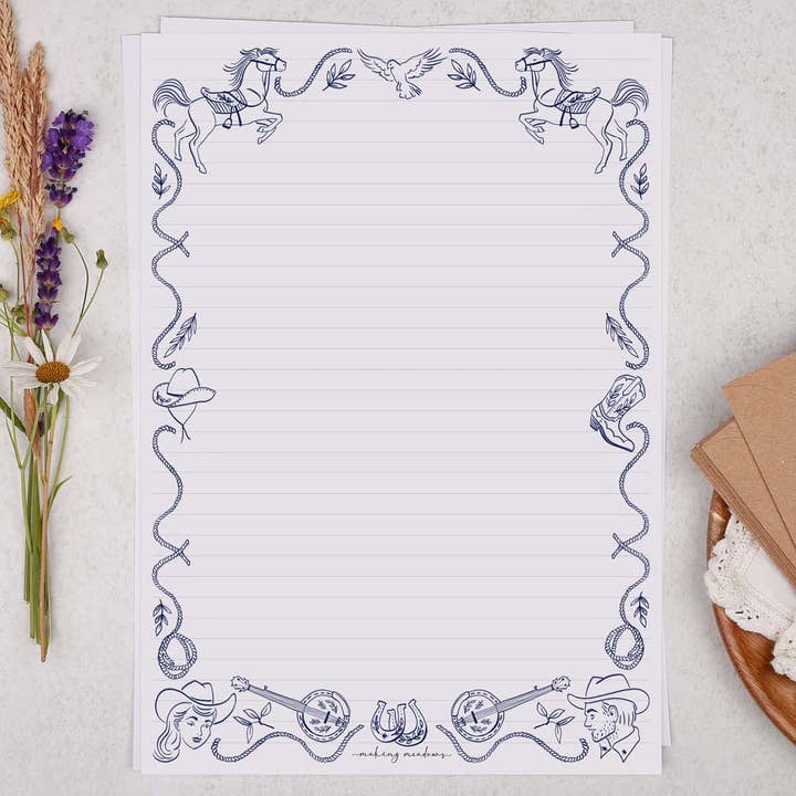 A4 skrivepapir med blå cowboykant | Letter Paper for engroshandel hos Making Meadows Ltd