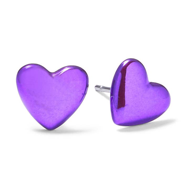 Purple “Sticker” Heart Stud Earrings - Purple for wholesale by Johannah Masters Collection