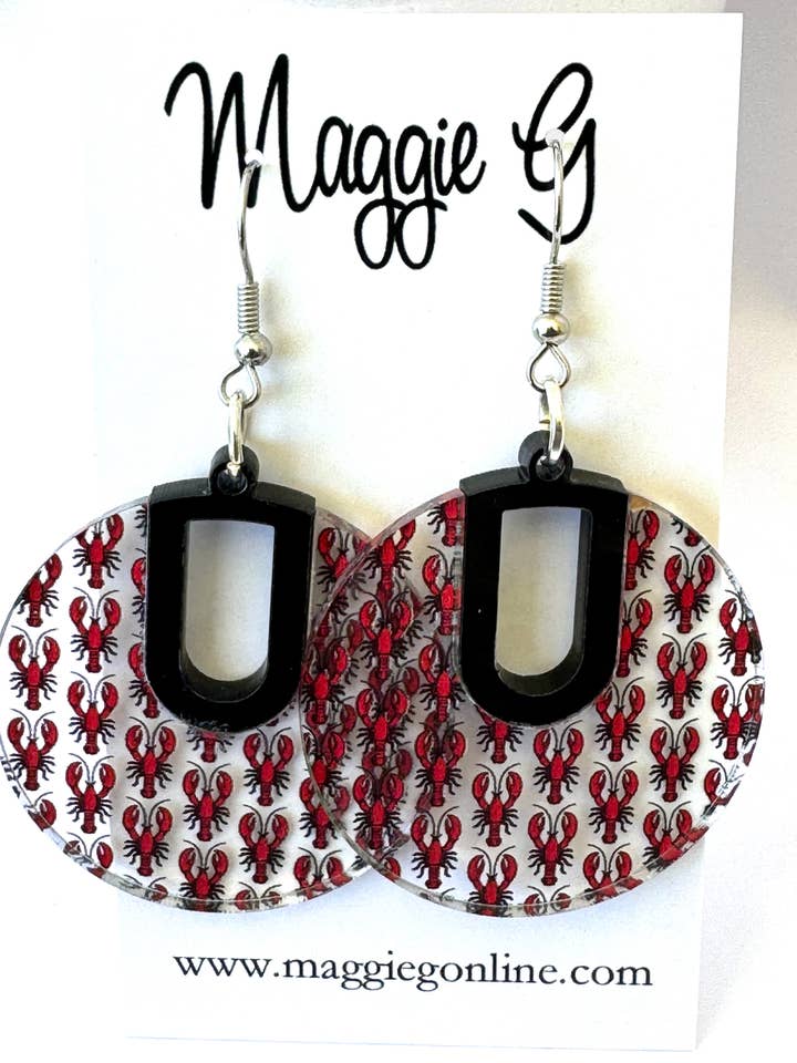 Laser Cut Handmade Acrylic Earrings Crawfish / Lobster for wholesale by Maggie G