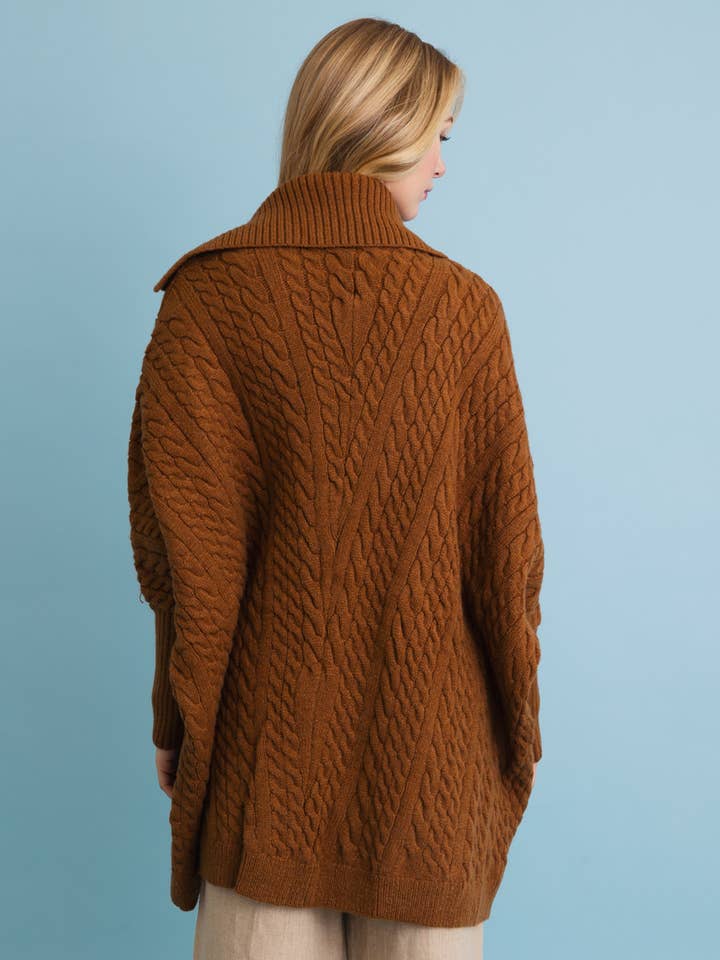 Leto Accessories - Wholesale Cardigan - Women's - Chunky Cable Knit Oversized Poncho Cardigan7