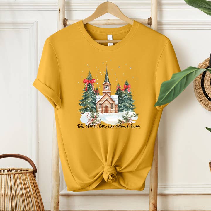 Oh Come Let Us Adore Him Christian Christmas T-Shirt for wholesale by Southern Girl Supply Co