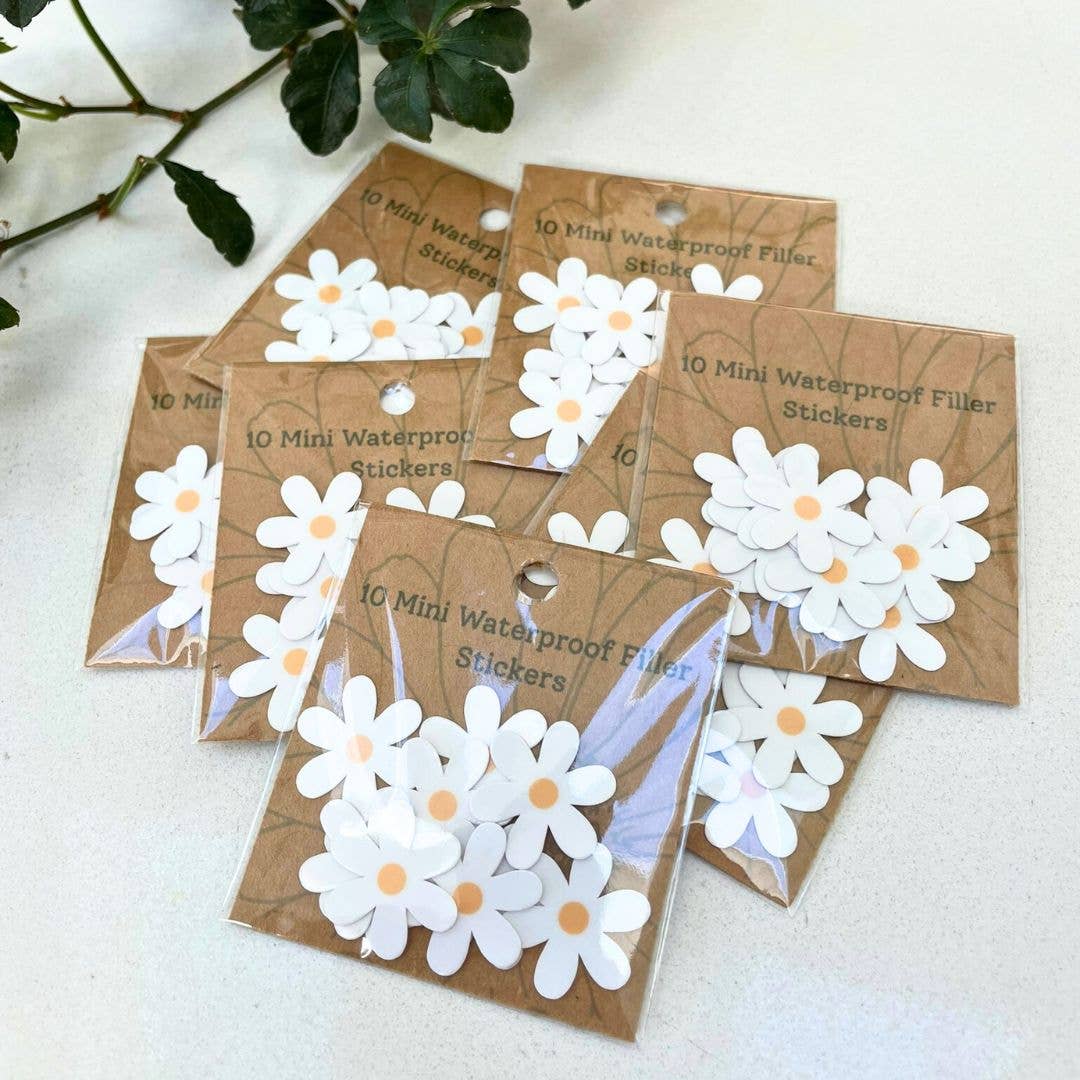 Mindful over Mind Full - Wholesale Sticker - 10 Mini White Daisy Stickers | Waterproof Flower Stickers4