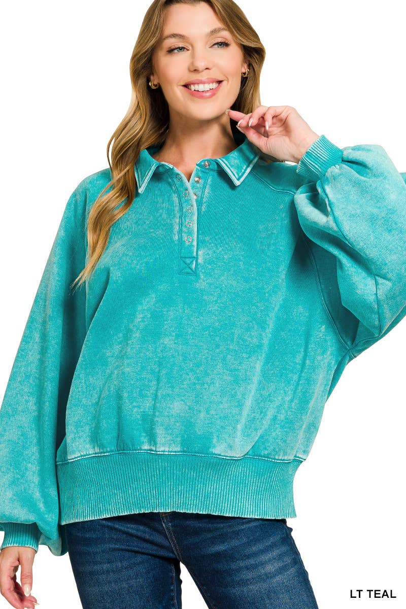 Vanilla Monkey - Wholesale Sweatshirt - Women's - Acid Wash Fleece Button Up Collared Pullover9