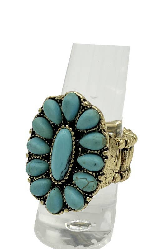 GD/Tq Anillo elástico ovalado con gemas florales C1-024-189097 de venta al por mayor en Faire2