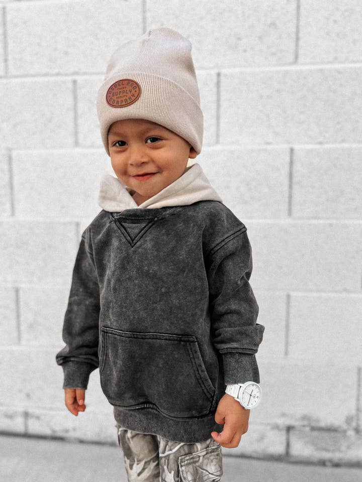Toddler Black Acid Wash Crew-Neck Hoodie for wholesale by Lucky Link