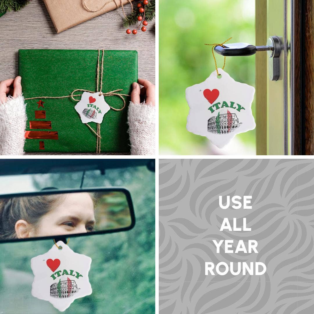 3dRose – wholesale Ornament – 3dRose, I love Italy. Colosseum in Rome. Italian flag. Popular saying, Ornament11