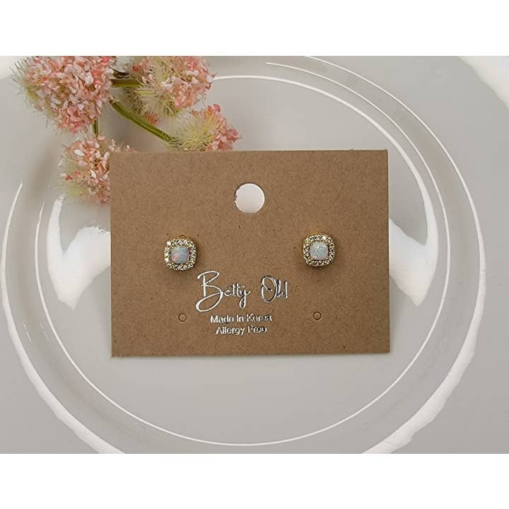 BETTYOH INC - Wholesale Stud/Post Earrings - LAB GROWN OPAL STUD EARRINGS.