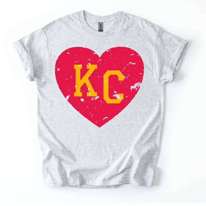 Kansas City Football Shirt, KC Heart Graphic Tee, KC Tshirt for wholesale by SimplyKnotCo