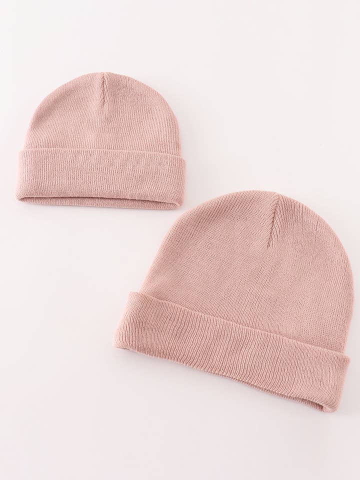 Pink ribbed basic knit beanie for wholesale by Mom & Co.