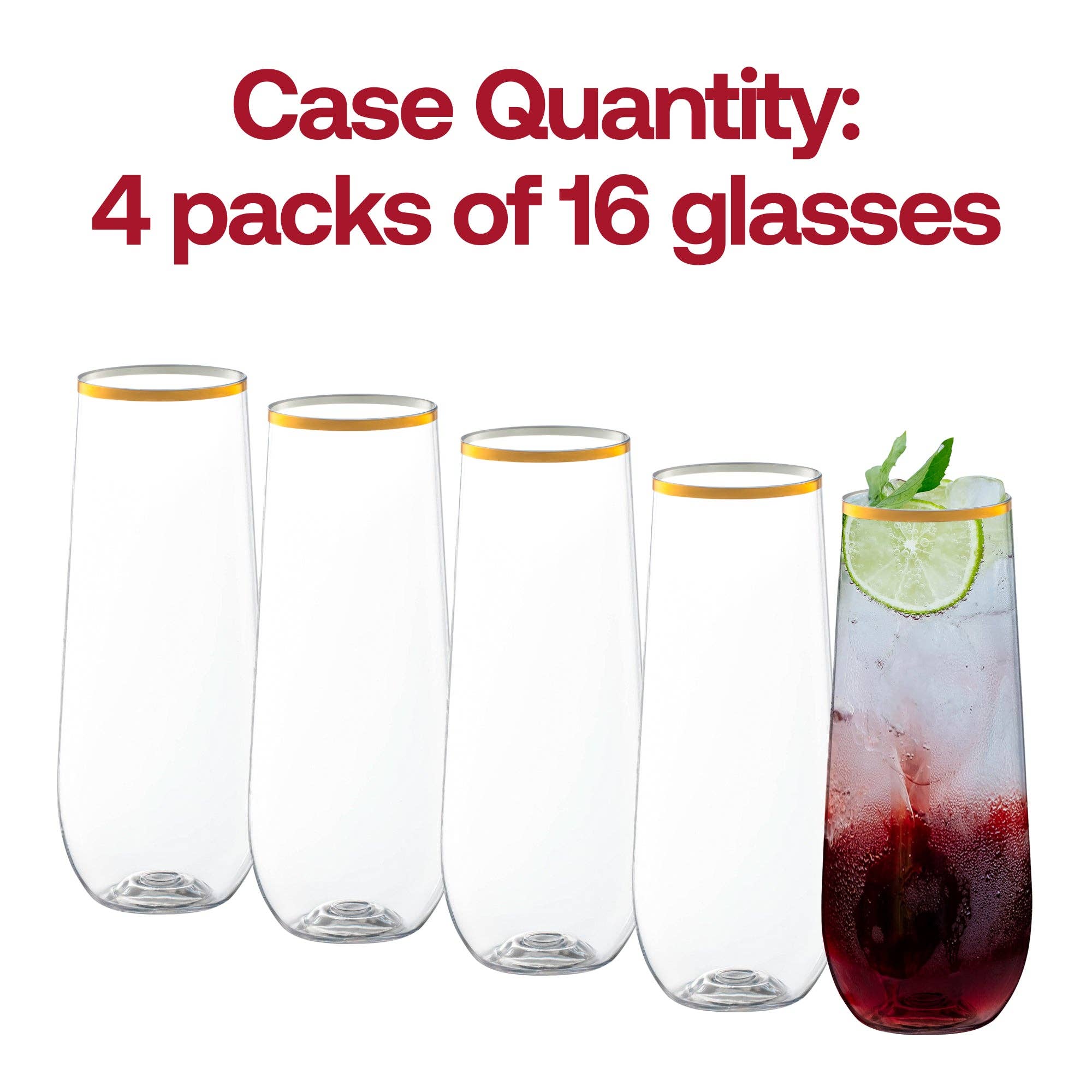 Smarty had a Party – Großhandel Champagnerflöten – 9-oz. Klare Plastik-Champagnerflöten mit goldenem Rand – 64 Stück3