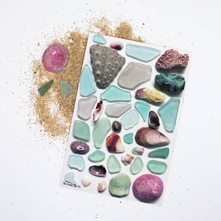 Purple & Teal Beach Treasures Postcard for wholesale by The Salty Life Co.