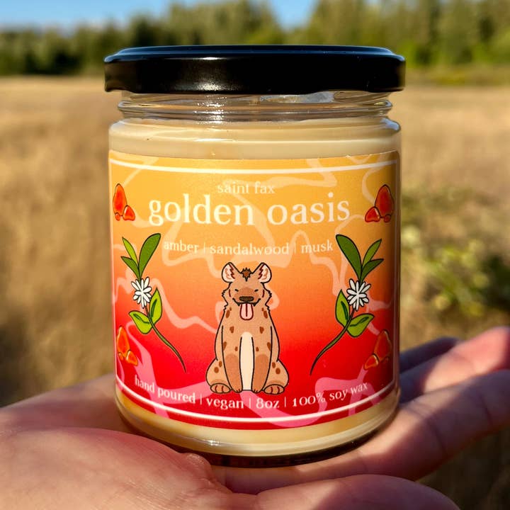 Candela Golden Oasis - Ambra e Sandalo 8oz Candela di Soia per la vendita all'ingrosso da parte di Saint Fax