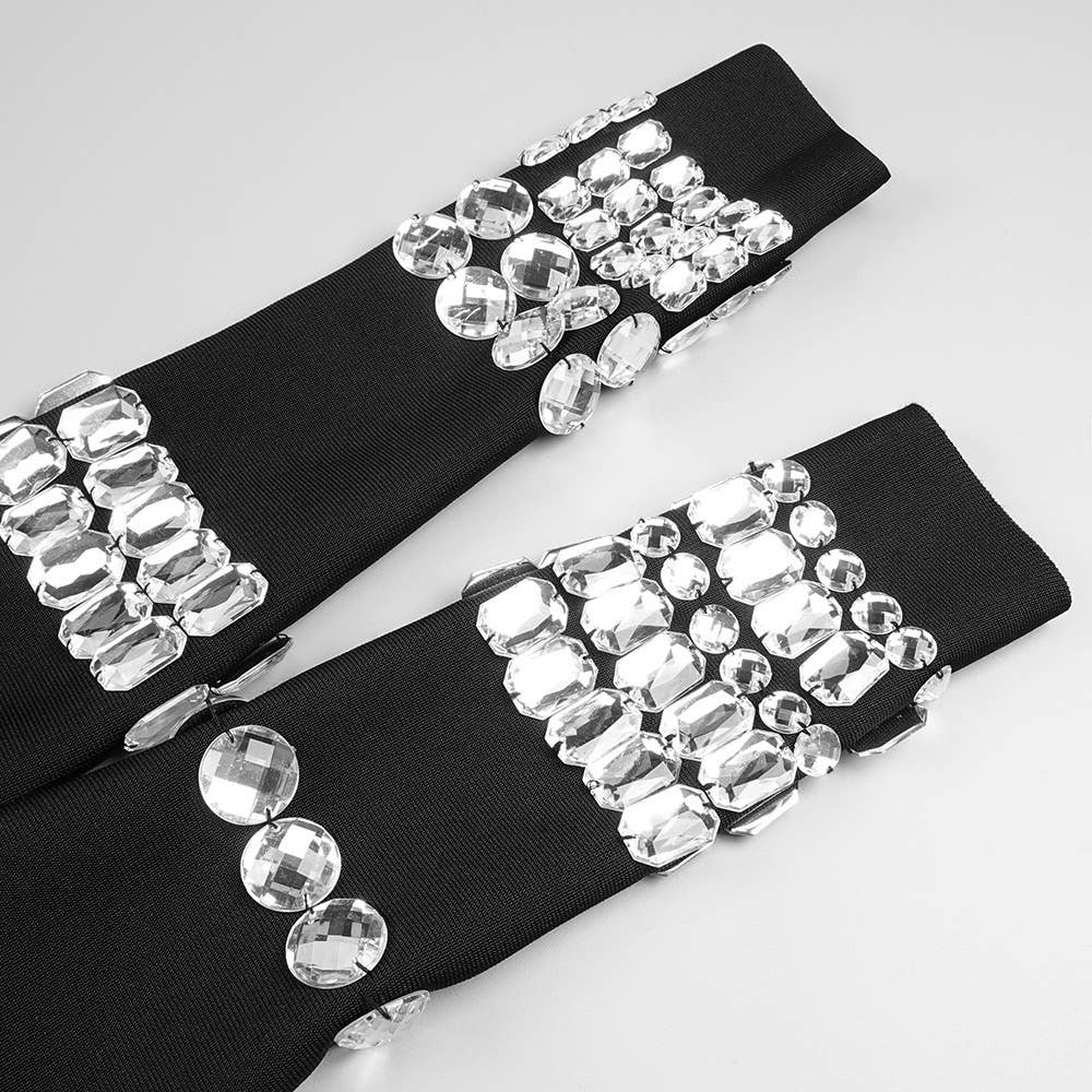 Black DR048 Studded Long Sleeve High Neck Bandage Knit Dress for wholesale on Faire3