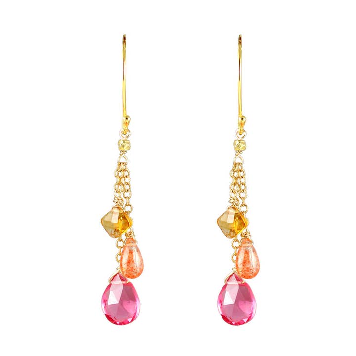 E-3998 RUBELLITE QUARTZ, CITRINE, SUNSTONE EARRINGS for wholesale by Alicia Van Fleteren Jewelry Design