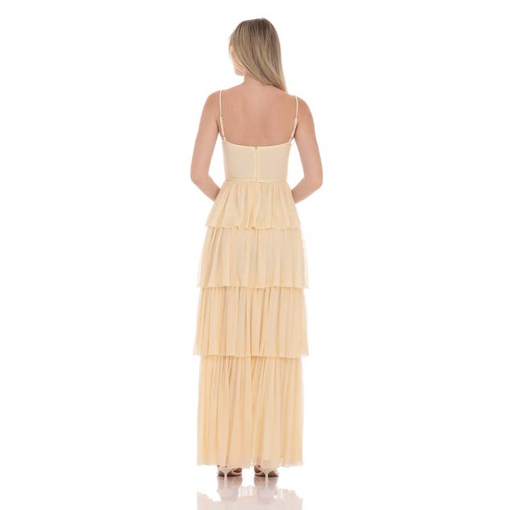 Lucy In The Sky - Wholesale Dress - Women's - Mesh Ruffle Maxi Dress in Yellow