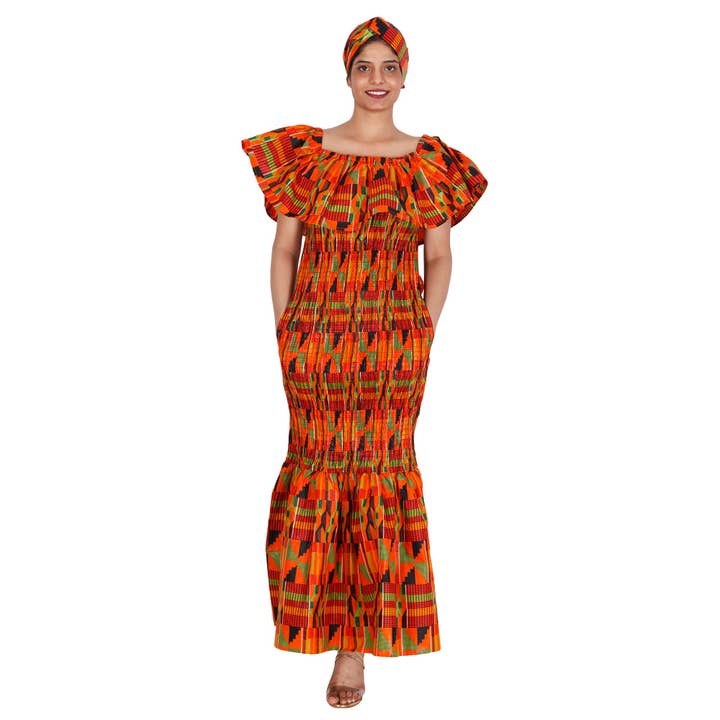 African Stars - Wholesale Dress - Women's - Women's Printed Smocking Off Shoulder Mermaid Dress - FI-P5007711
