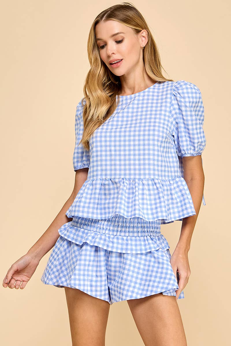 TCEC - Wholesale Blouse - Women's - CT8888-Plaid Ruffle Hem Top5