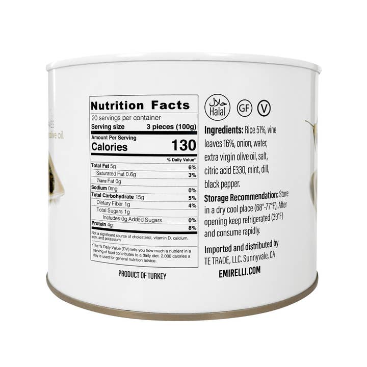 Emirelli - Wholesale Olives - Emirelli Dolmas Stuffed Vine Leaves 70 OZ7