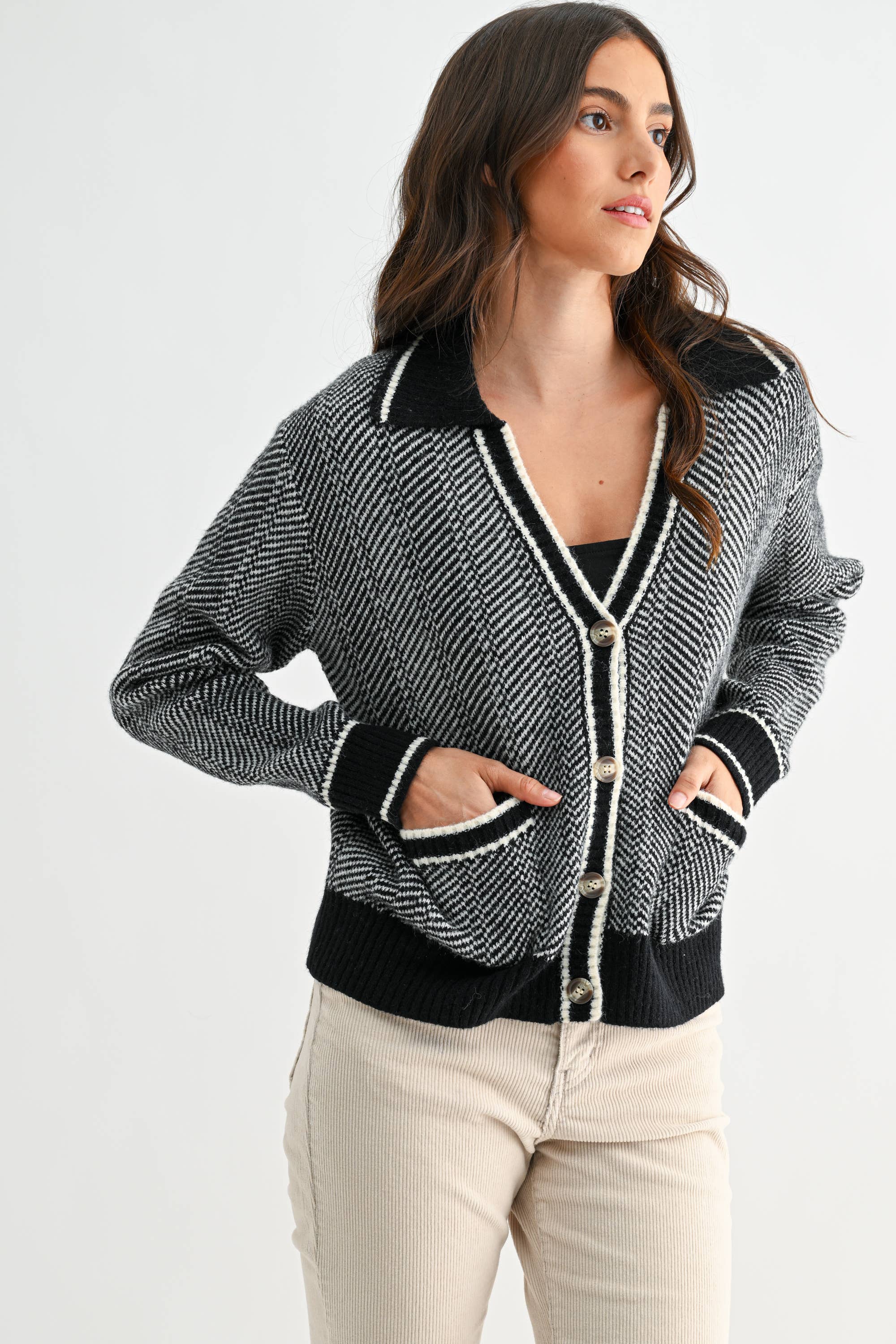 Camellia - Wholesale Knit Sweater - Women's - CW10236E HERRINGBONE KNIT CARDIGAN12