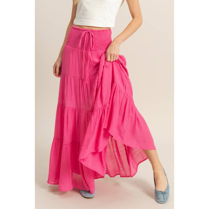 HYFVE - Wholesale Skirt - Women's - HF25E042-Smocked Waist Tiered Maxi Skirt