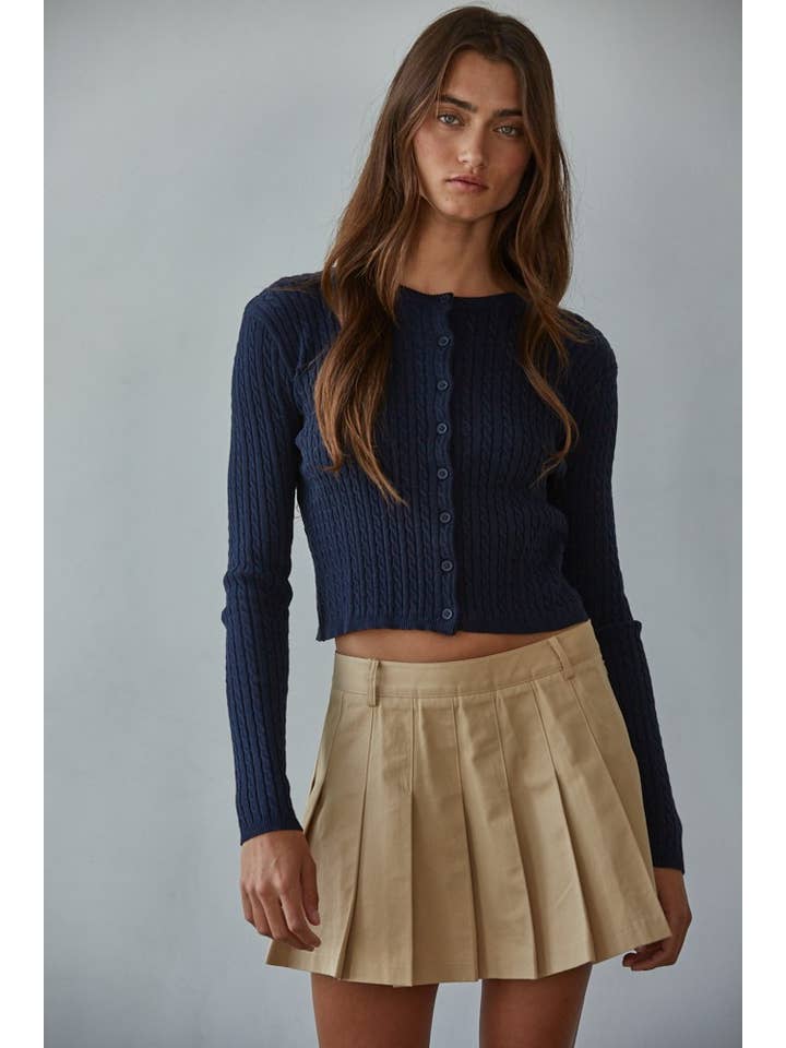 By Together - Wholesale Cardigan - Women's - W2108 | Knit Cable Sweater Cotton Button Down Cardigan Top